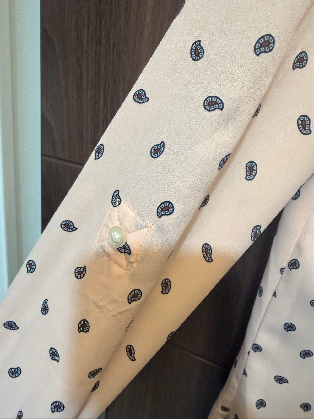 LOFT Light Pink Blouse with Navy Dot Print - Picture 4 of 7